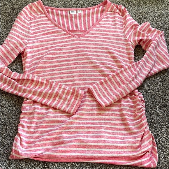 GAP maternity Pink White Striped V-Neck Top small - Picture 1 of 4